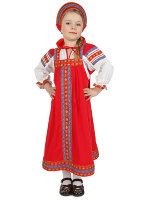 Русский народный костюм "Дуняша" детский, красный хлопок, 1-6 лет