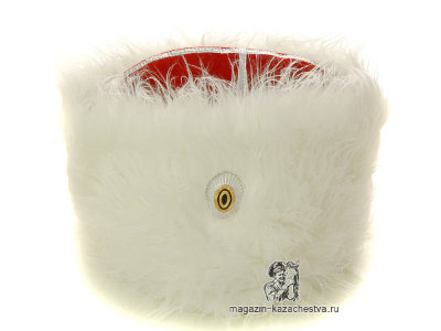 Папаха белая с кокардой искусственная овчина необлагороженная с красным верхом