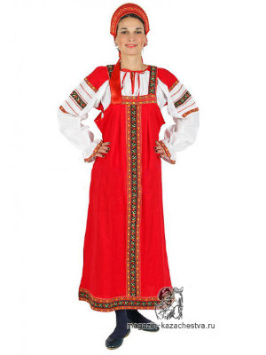 Русский народный костюм "Дуняша" красный хлопок, XL-XXXL